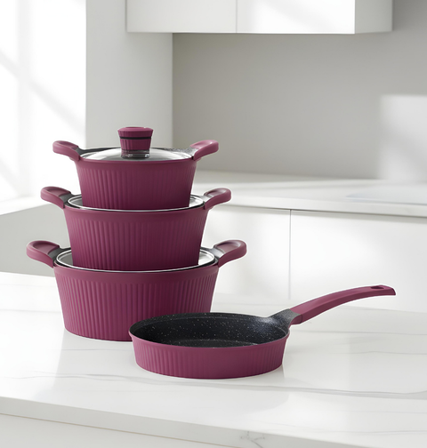 Granite Cookware Set | SHELL Model | 13 Pieces | Burgundy