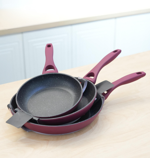 طقم مقالي جرانيت | 3 احجام | لون برغندي