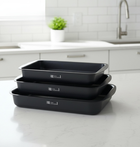 صواني فرن جرانيت مستطيلة | 3 أحجام | لون اسود