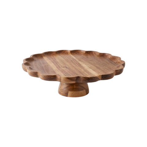 Cake Stand with Wooden Base and Scalloped Edges