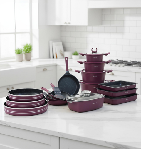 طقم جرانيت | موديل نوردك | 9 قطع | لون برغندي