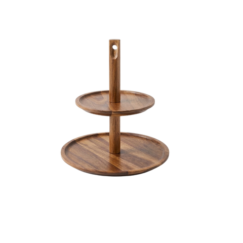 Two-Tier Round Wooden Serving Tray