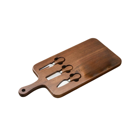 Wooden Cheese Board with 3 Cheese Knives