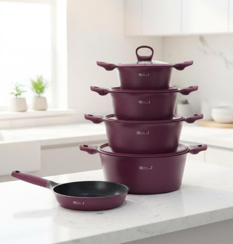 طقم جرانيت | موديل نوردك | 9 قطع | لون برغندي