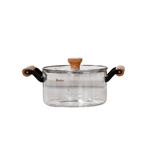 Clear Pyrex Pot with Soft Wood Handles | 2.5 L