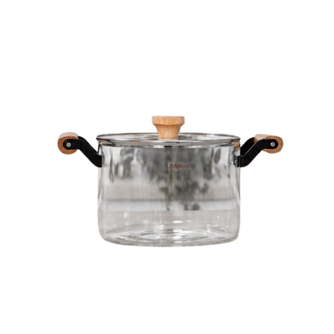 Clear Pyrex Pot with Soft Wood Handles | 3.5 L