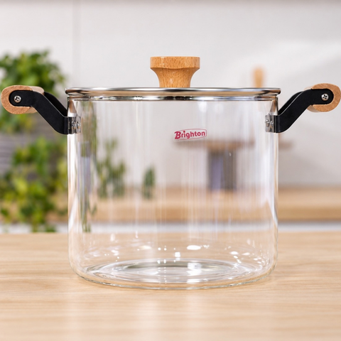 Clear Pyrex Pot with Soft Wood Handles | 4.5 L