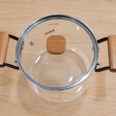 Clear Pyrex Pot with Soft Wood Handles | 3.5 L