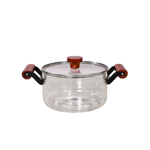 Clear Pyrex Pot with Camel Wood Handles | 2.5 L