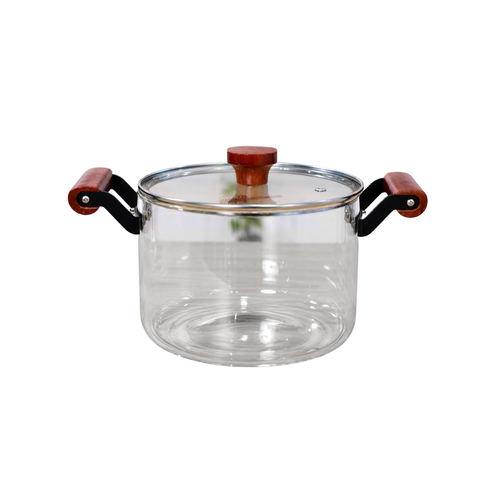 Clear Pyrex Pot with Dark Wood Handles | 3.5 L
