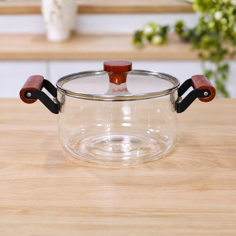 Clear Pyrex Pot with Dark Wood Handles | 2.5 L