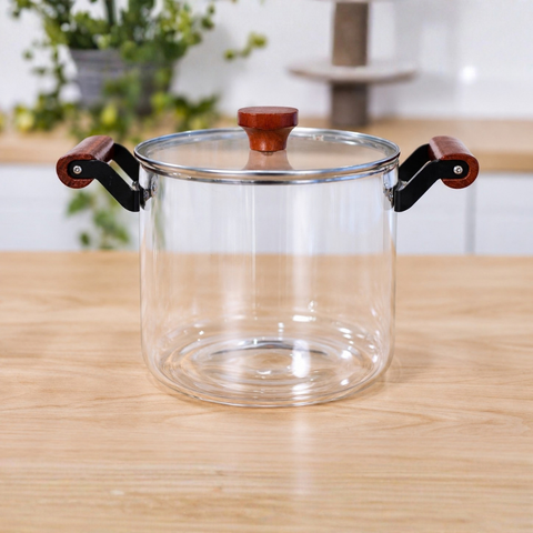 Clear Pyrex Pot with Dark Wood Handles | 4.5 L