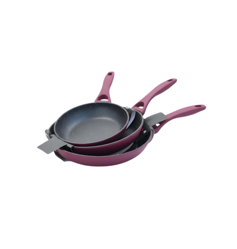 Granite Frying Pan Set | 3 Sizes | Burgundy