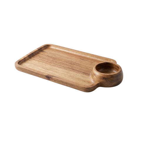 Acacia Wood Serving Tray with Integrated Side Bowl