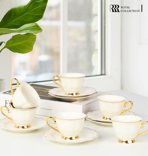Royal Victoria Tea Cups with Foot | Set 6 Pieces | Velvet