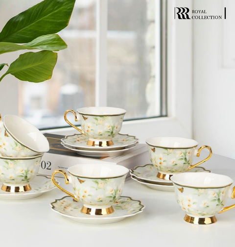 Royal Victoria Coffee Cups with Foot | Set 6 Pieces | Yasmine