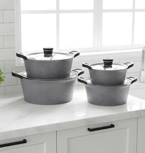 Granite Cookware Set | SHELL Model | 16 Pieces | Gray
