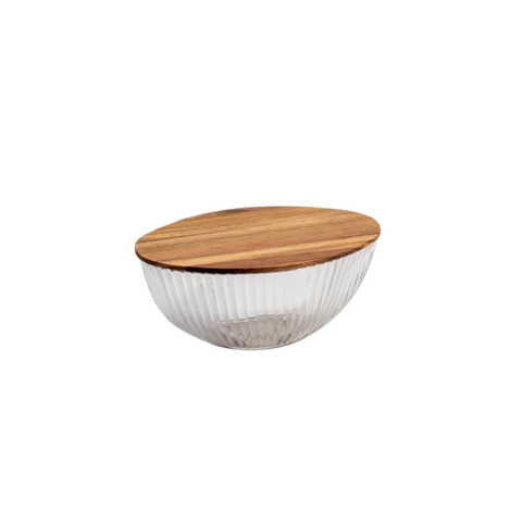 Round Serving Bowl with Wooden Lid| small
