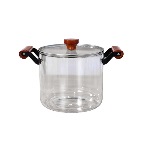 Clear Pyrex Pot with Dark Wood Handles | 4.5 L